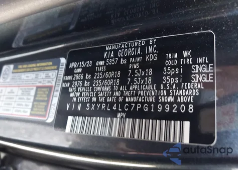 2023 Kia Sorento S из США, поврежденный, VIN 5XYRL4LC7PG199208